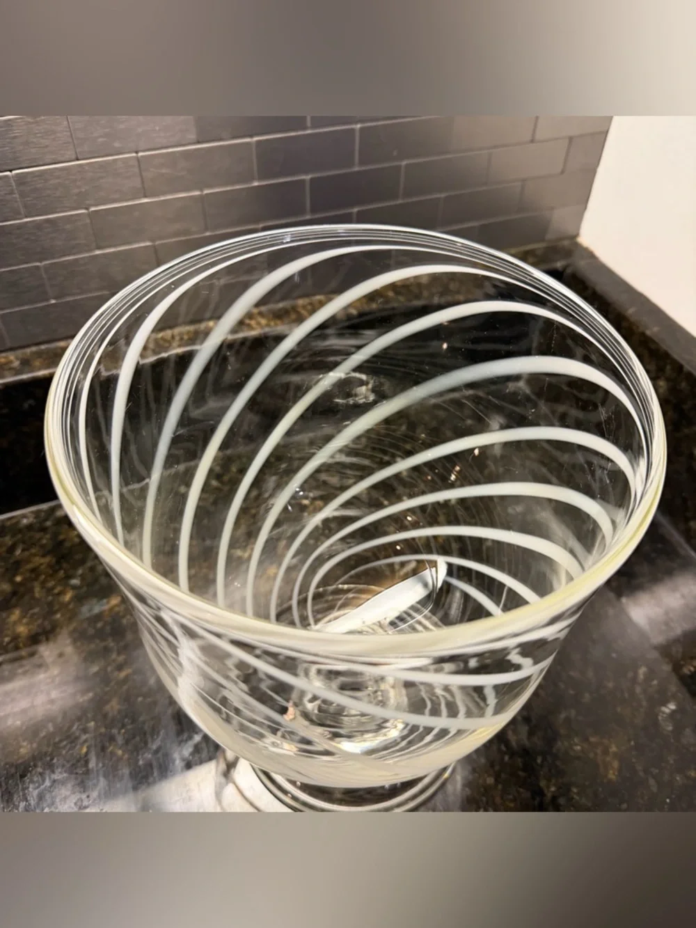 Hand-Blown White Swirl Italian Glass Pedestal Vase